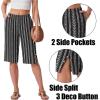 image:imageIWOLLENCE Womens Casual Summer Bermuda Shorts Side Split Button Deco Knee Length Long Shorts with PocketsFpblack Stripe Geometry