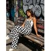 image:imageIWOLLENCE Womens Loose Checkered Overalls Wide Straight Leg Jumpers and Rompers Y2K Sleeveless Jumpsuits with PocketsCkbig Black White
