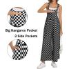image:imageIWOLLENCE Womens Loose Checkered Overalls Wide Straight Leg Jumpers and Rompers Y2K Sleeveless Jumpsuits with PocketsCkblack Grey