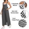 image:imageIWOLLENCE Womens Loose Checkered Overalls Wide Straight Leg Jumpers and Rompers Y2K Sleeveless Jumpsuits with PocketsCkblack Grey