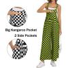 image:imageIWOLLENCE Womens Loose Checkered Overalls Wide Straight Leg Jumpers and Rompers Y2K Sleeveless Jumpsuits with PocketsCkblack Yellow
