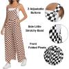 image:imageIWOLLENCE Womens Loose Checkered Overalls Wide Straight Leg Jumpers and Rompers Y2K Sleeveless Jumpsuits with PocketsCkbrown White