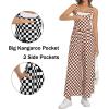 image:imageIWOLLENCE Womens Loose Checkered Overalls Wide Straight Leg Jumpers and Rompers Y2K Sleeveless Jumpsuits with PocketsCkbrown White