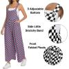 image:imageIWOLLENCE Womens Loose Checkered Overalls Wide Straight Leg Jumpers and Rompers Y2K Sleeveless Jumpsuits with PocketsCkdark Pink Green