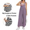 image:imageIWOLLENCE Womens Loose Checkered Overalls Wide Straight Leg Jumpers and Rompers Y2K Sleeveless Jumpsuits with PocketsCkdark Pink Green
