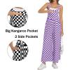 image:imageIWOLLENCE Womens Loose Checkered Overalls Wide Straight Leg Jumpers and Rompers Y2K Sleeveless Jumpsuits with PocketsCkpurple White