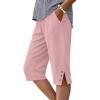 image:imageIWOLLENCE Womens Casual Summer Bermuda Shorts Side Split Button Deco Knee Length Long Shorts with PocketsCpink