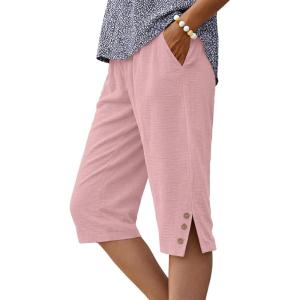 image:imageIWOLLENCE Womens Casual Summer Bermuda Shorts Side Split Button Deco Knee Length Long Shorts with PocketsCpink