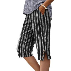 image:imageIWOLLENCE Womens Casual Summer Bermuda Shorts Side Split Button Deco Knee Length Long Shorts with PocketsFpblack Stripe Geometry
