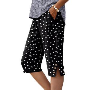 image:imageIWOLLENCE Womens Casual Summer Bermuda Shorts Side Split Button Deco Knee Length Long Shorts with PocketsFpblack White Dot