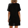 image:imageIWOLLENCE Swimsuit Coverup for Women Crochet V Neck Short Sleeve Beach Cover Up Dress with PocketsBlack