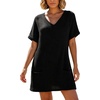 image:imageIWOLLENCE Swimsuit Coverup for Women Crochet V Neck Short Sleeve Beach Cover Up Dress with PocketsBlack