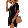 image:imageIWOLLENCE Swimsuit Coverup for Women Crochet V Neck Short Sleeve Beach Cover Up Dress with PocketsBlack