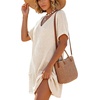 image:imageIWOLLENCE Swimsuit Coverup for Women Crochet V Neck Short Sleeve Beach Cover Up Dress with PocketsCream