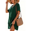 image:imageIWOLLENCE Swimsuit Coverup for Women Crochet V Neck Short Sleeve Beach Cover Up Dress with PocketsDark Green