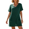 image:imageIWOLLENCE Swimsuit Coverup for Women Crochet V Neck Short Sleeve Beach Cover Up Dress with PocketsDark Green