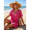 image:imageIWOLLENCE Swimsuit Coverup for Women Crochet V Neck Short Sleeve Beach Cover Up Dress with PocketsHot Pink