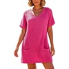 image:imageIWOLLENCE Swimsuit Coverup for Women Crochet V Neck Short Sleeve Beach Cover Up Dress with PocketsHot Pink