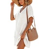 image:imageIWOLLENCE Swimsuit Coverup for Women Crochet V Neck Short Sleeve Beach Cover Up Dress with PocketsWhite