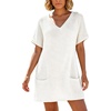 image:imageIWOLLENCE Swimsuit Coverup for Women Crochet V Neck Short Sleeve Beach Cover Up Dress with PocketsWhite