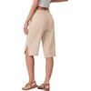 image:imageIWOLLENCE Womens Casual Summer Bermuda Shorts Side Split Button Deco Knee Length Long Shorts with PocketsCcream Apricot