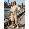 image:imageIWOLLENCE Womens Casual Summer Bermuda Shorts Side Split Button Deco Knee Length Long Shorts with PocketsCcream Apricot