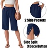 image:imageIWOLLENCE Womens Casual Summer Bermuda Shorts Side Split Button Deco Knee Length Long Shorts with PocketsCnavy Blue