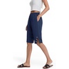 image:imageIWOLLENCE Womens Casual Summer Bermuda Shorts Side Split Button Deco Knee Length Long Shorts with PocketsCnavy Blue