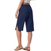 image:imageIWOLLENCE Womens Casual Summer Bermuda Shorts Side Split Button Deco Knee Length Long Shorts with PocketsCnavy Blue
