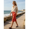 image:imageIWOLLENCE Womens Casual Summer Bermuda Shorts Side Split Button Deco Knee Length Long Shorts with PocketsCorange Red
