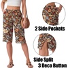 image:imageIWOLLENCE Womens Casual Summer Bermuda Shorts Side Split Button Deco Knee Length Long Shorts with PocketsFpcolorful Flower
