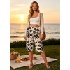 image:imageIWOLLENCE Womens Casual Summer Bermuda Shorts Side Split Button Deco Knee Length Long Shorts with PocketsFpkhaki Black Flower