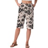 image:imageIWOLLENCE Womens Casual Summer Bermuda Shorts Side Split Button Deco Knee Length Long Shorts with PocketsFpkhaki Black Flower