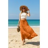 image:imageIWOLLENCE Womens Flowy Boho Elastic High Waist Maxi Skirt Floral ALine Tiered Long Skirts for Women with Pockets06 Bright Orange