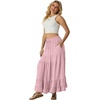 image:imageIWOLLENCE Womens Flowy Boho Elastic High Waist Maxi Skirt Floral ALine Tiered Long Skirts for Women with Pockets07 Pink