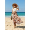 image:imageIWOLLENCE Womens Flowy Boho Elastic High Waist Maxi Skirt Floral ALine Tiered Long Skirts for Women with Pockets59 Ac Orange Blue Bird