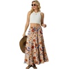 image:imageIWOLLENCE Womens Flowy Boho Elastic High Waist Maxi Skirt Floral ALine Tiered Long Skirts for Women with Pockets59 Ac Orange Blue Bird