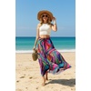 image:imageIWOLLENCE Womens Flowy Boho Elastic High Waist Maxi Skirt Floral ALine Tiered Long Skirts for Women with Pockets62 Multi Purple Wave