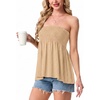 image:imageIWOLLENCE Womens Tube Tops Flowy Pleated Strapless Top Long Sleeveless Bandeau Tanks Cute Beach Coverups SummerC Khaki