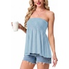 image:imageIWOLLENCE Womens Tube Tops Flowy Pleated Strapless Top Long Sleeveless Bandeau Tanks Cute Beach Coverups SummerC Light Blue