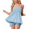 image:imageIWOLLENCE Womens Tube Tops Flowy Pleated Strapless Top Long Sleeveless Bandeau Tanks Cute Beach Coverups SummerC Light Blue