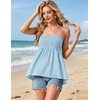 image:imageIWOLLENCE Womens Tube Tops Flowy Pleated Strapless Top Long Sleeveless Bandeau Tanks Cute Beach Coverups SummerC Light Blue