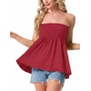 image:imageIWOLLENCE Womens Tube Tops Flowy Pleated Strapless Top Long Sleeveless Bandeau Tanks Cute Beach Coverups SummerC Red
