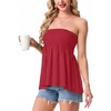 image:imageIWOLLENCE Womens Tube Tops Flowy Pleated Strapless Top Long Sleeveless Bandeau Tanks Cute Beach Coverups SummerC Red