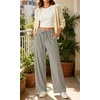 image:imageIWOLLENCE Womens Wide Leg Striped Pants High Waist Straight Lounge Gingham Work Pant Casual Loose Trousers with PocketsStblack White
