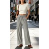 image:imageIWOLLENCE Womens Wide Leg Striped Pants High Waist Straight Lounge Gingham Work Pant Casual Loose Trousers with PocketsStblack White