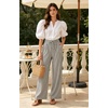 image:imageIWOLLENCE Womens Wide Leg Striped Pants High Waist Straight Lounge Gingham Work Pant Casual Loose Trousers with PocketsStblack White