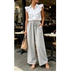 image:imageIWOLLENCE Womens Wide Leg Striped Pants High Waist Straight Lounge Gingham Work Pant Casual Loose Trousers with PocketsStdark Grey White