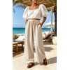 image:imageIWOLLENCE Womens Wide Leg Striped Pants High Waist Straight Lounge Gingham Work Pant Casual Loose Trousers with PocketsStkhaki White