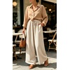 image:imageIWOLLENCE Womens Wide Leg Striped Pants High Waist Straight Lounge Gingham Work Pant Casual Loose Trousers with PocketsStkhaki White